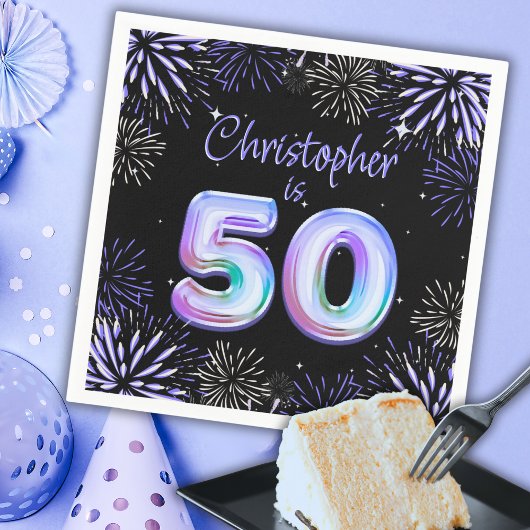 Serviette En Papier 50e anniversaire pour lui Blue Fireworks Foil Ball