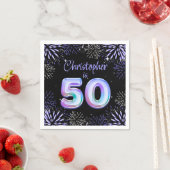 Serviette En Papier 50e anniversaire pour lui Blue Fireworks Foil Ball (En situation)