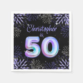 Serviette En Papier 50e anniversaire pour lui Blue Fireworks Foil Ball (Devant)