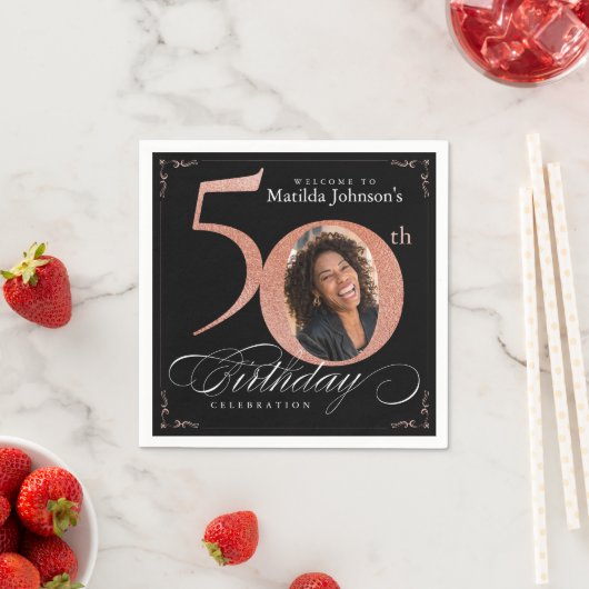 Serviette En Papier 50e anniversaire Rose Gold Parties scintillant Bla (En situation)