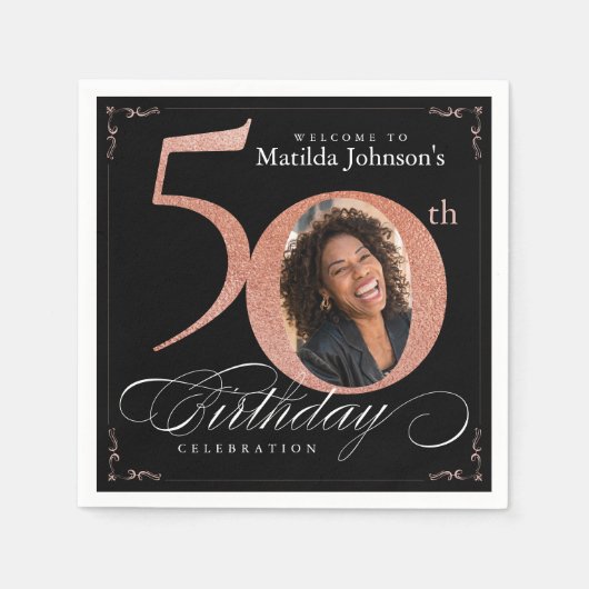 Serviette En Papier 50e anniversaire Rose Gold Parties scintillant Bla (Devant)