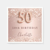 Serviette En Papier 50e anniversaire rose or blush nom (Devant)