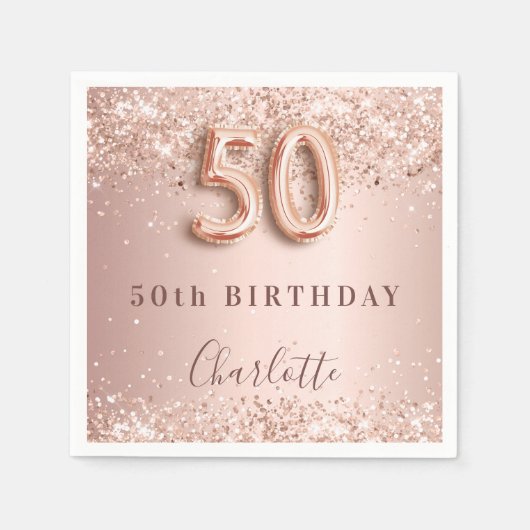 Serviette En Papier 50e anniversaire rose or blush nom (Devant)