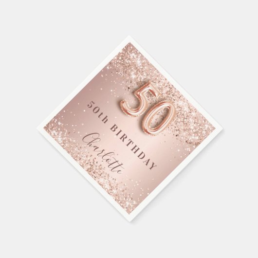 Serviette En Papier 50e anniversaire rose or blush nom (Coin)