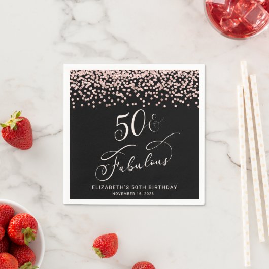 Serviette En Papier 50e anniversaire Rose Parties scintillant d'or Bla (En situation)