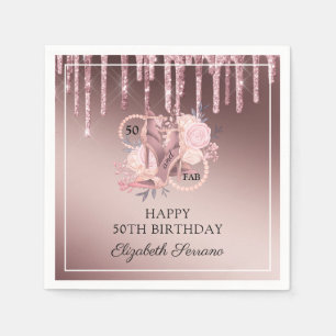 Serviette En Papier 50e anniversaire Rose Parties scintillant or  jeté