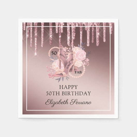 Serviette En Papier 50e anniversaire Rose Parties scintillant or  jeté (Devant)