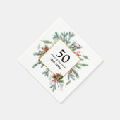 Serviette En Papier 50e anniversaire Rustique hiver verdure Bow rouge (Coin)