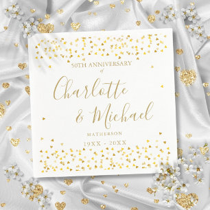 Serviette En Papier 50e anniversaire Signature Gold Hearts Confetti