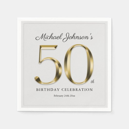 Serviette En Papier 50e anniversaire Solid Gold Texte gris clair Class (Devant)