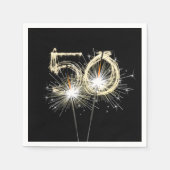 Serviette En Papier 50e anniversaire Sparklers de fête sur noir (Devant)