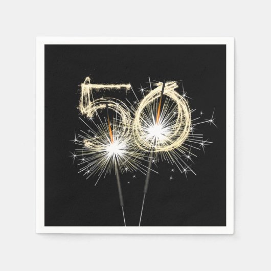 Serviette En Papier 50e anniversaire Sparklers de fête sur noir (Devant)
