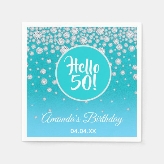 Serviette En Papier 50e anniversaire turquoise bleu parties scintillan (Devant)