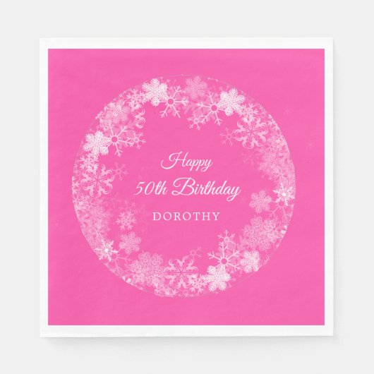 Serviette En Papier 50e Anniversaire Wonderland Snowflake rose (Devant)