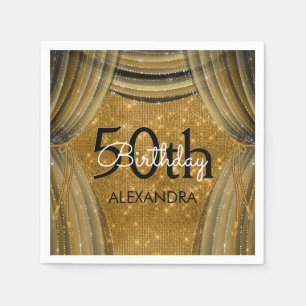 Serviette En Papier 50e fête d'anniversaire Black and Gold Sparkle