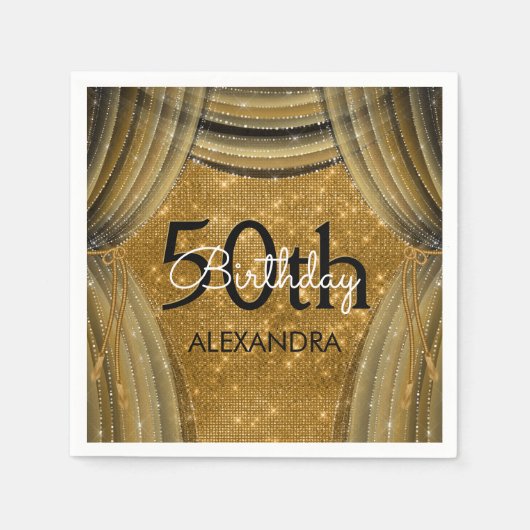 Serviette En Papier 50e fête d'anniversaire Black and Gold Sparkle (Devant)