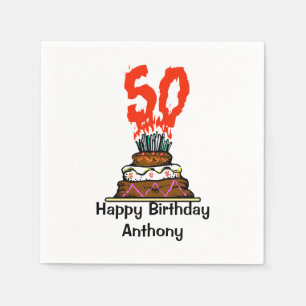 Serviette En Papier 50e fête d'anniversaire gâteau en feu