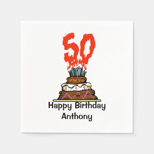 Serviette En Papier 50e fête d'anniversaire gâteau en feu (Devant)