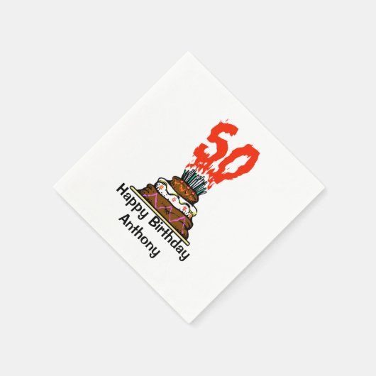 Serviette En Papier 50e fête d'anniversaire gâteau en feu (Coin)