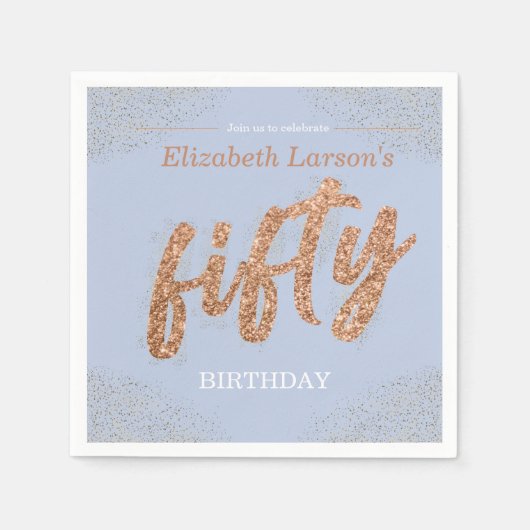 Serviette En Papier 50e fête d'anniversaire Modern Gold & Blue | Cinqu (Devant)