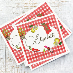 Serviette En Papier 50e Italien Citron Méditerranée Rouge Blanc Motif