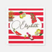 Serviette En Papier 50e Italien Citron Méditerranée Rouge Blancs (Devant)