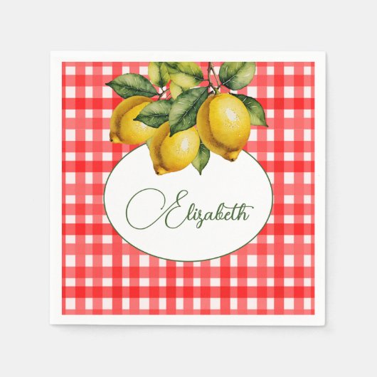 Serviette En Papier 50e Motif blanc rouge botanique italien citron (Devant)
