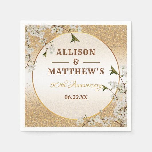 Serviette En Papier 50ème anniversaire de la Parties scintillant d'or (Devant)