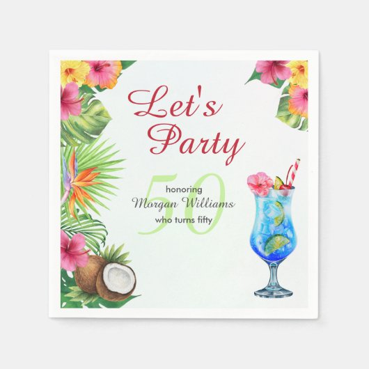 Serviette En Papier 50ème Anniversaire Dîner d'été tropical & Cocktail (Devant)