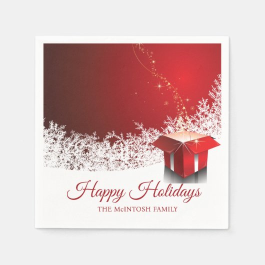 Serviette En Papier 50pcs Red White Christmas | Gift box surprise (Devant)