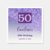 Serviette En Papier 50th Birthday Party Sparkling Purple Glitter (Devant)