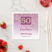 Serviette En Papier 50th Birthday Party Sparkling Rose Gold Glitter (En situation)