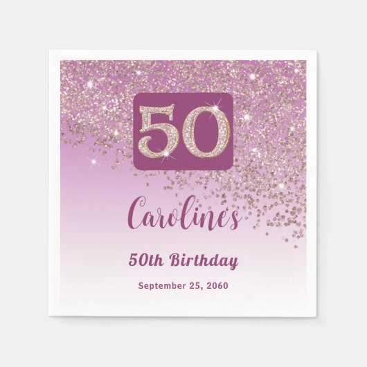 Serviette En Papier 50th Birthday Party Sparkling Rose Gold Glitter (Devant)