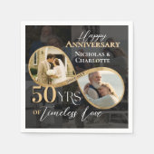 Serviette En Papier 50th Happy Anniversary Then & Now Gold Infinity (Devant)