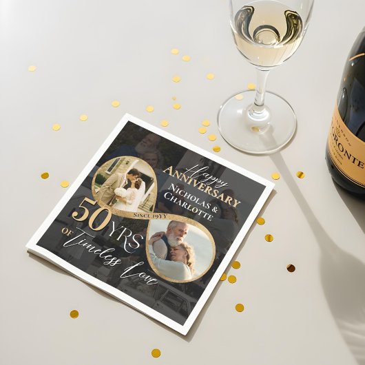 Serviette En Papier 50th Happy Anniversary Then & Now Gold Infinity