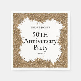 Serviette En Papier 50th Wedding Anniversary Gold Faux Glitter 