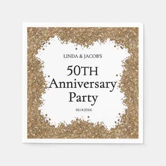 Serviette En Papier 50th Wedding Anniversary Gold Faux Glitter  (Devant)
