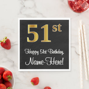 Serviette En Papier 51e anniversaire ~ Elégant Luxueux Faux Gold Look
