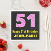 Serviette En Papier 51e anniversaire : Pink Stripes and Hearts "51" +  (En situation)