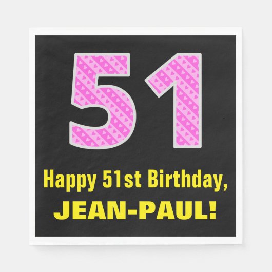 Serviette En Papier 51e anniversaire : Pink Stripes and Hearts "51" +  (Devant)