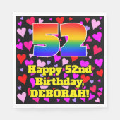 Serviette En Papier 52e anniversaire : Amour Hearts Motif, Arc-en-ciel (Devant)