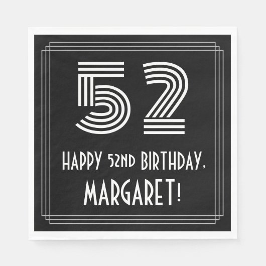 Serviette En Papier 52e anniversaire : Art Déco Inspiré Look "52" + No (Devant)