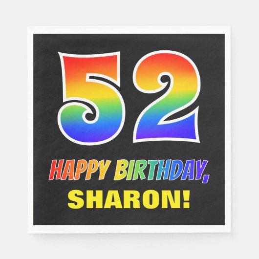 Serviette En Papier 52e anniversaire : Bold, amusant, simple, arc-en-c (Devant)