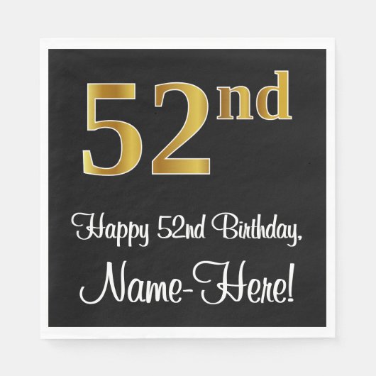 Serviette En Papier 52e anniversaire ~ Elégant Luxueux Faux Gold Look  (Devant)