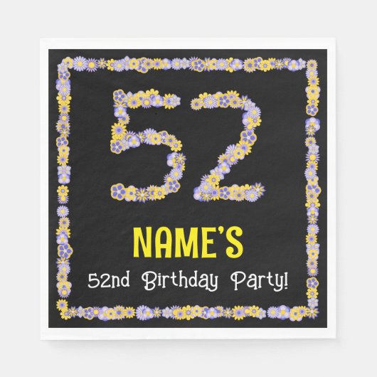 Serviette En Papier 52e Anniversaire : Nombre de fleurs florales, nom  (Devant)