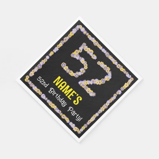 Serviette En Papier 52e Anniversaire : Nombre de fleurs florales, nom (Coin)