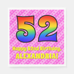 Serviette En Papier 52e anniversaire : Pink Stripes & Hearts, Arc-en-c
