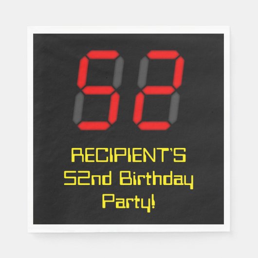 Serviette En Papier 52e anniversaire : Rouge Digital Clock Style "52"  (Devant)