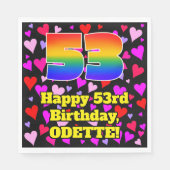Serviette En Papier 53e anniversaire : Amour Hearts Motif, Arc-en-ciel (Devant)