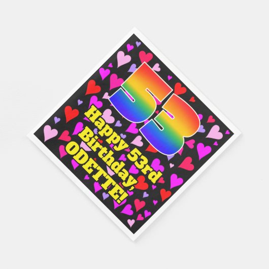 Serviette En Papier 53e anniversaire : Amour Hearts Motif, Arc-en-ciel (Coin)